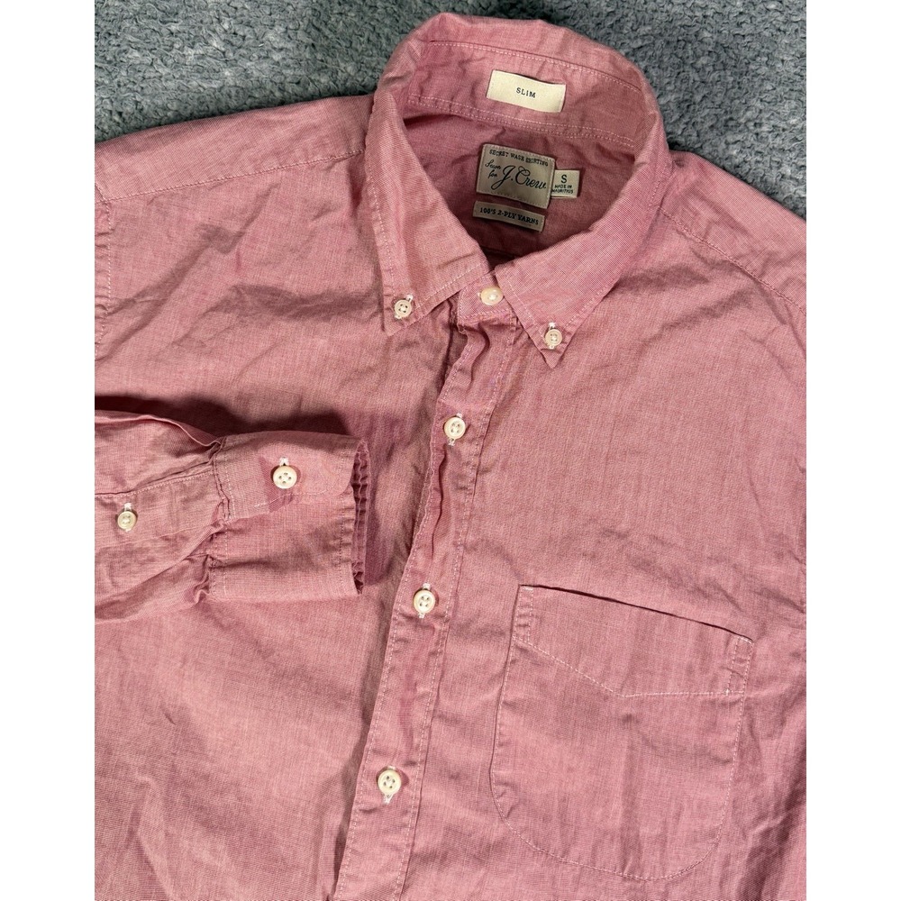 J. CREW Men's Small Secret Wash 100% Cotton Shirt Red 100s 2-Ply Button Up Slim